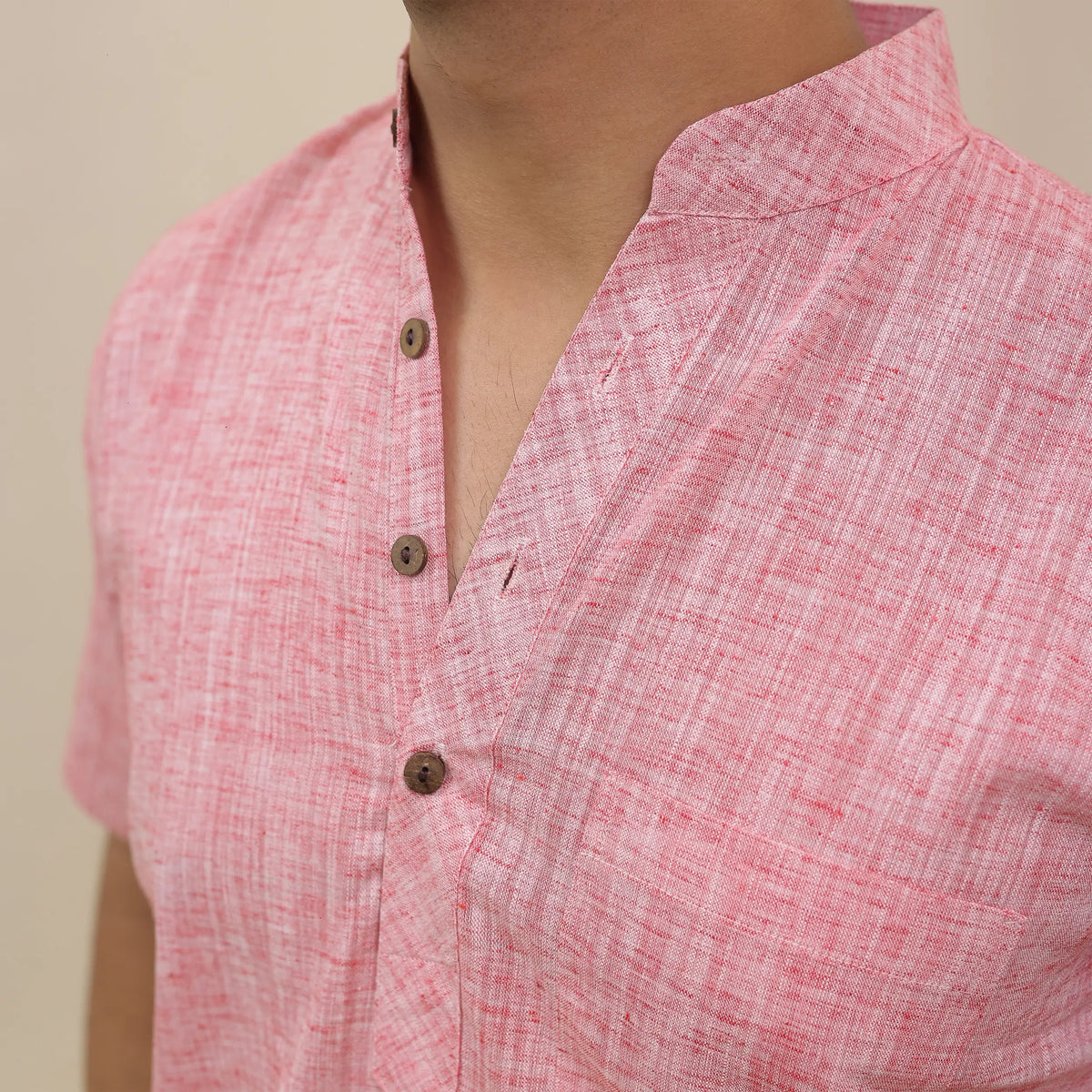 Pink Soft Linen Cotton Blend Half Sleeve Kurta