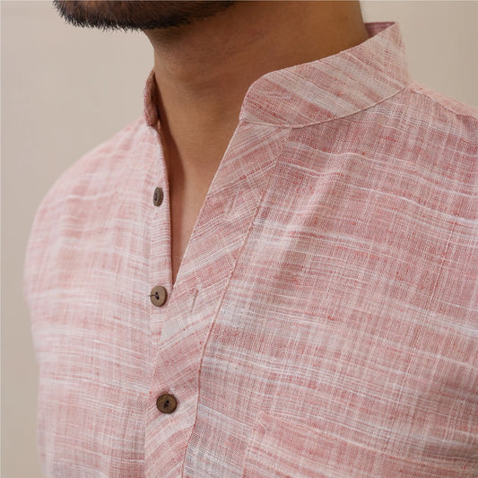 Pink Abhilasha Pure Cotton Half Sleeve Short Kurta