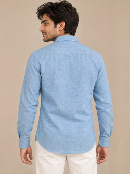 Blue Light Slub Full Sleeve Shirt