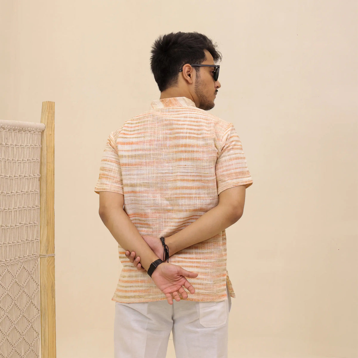 Orange Pure Cotton Zebra Fabric Half Sleeve Short Kurta
