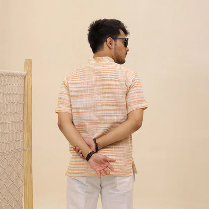 Orange Pure Cotton Zebra Fabric Half Sleeve Short Kurta