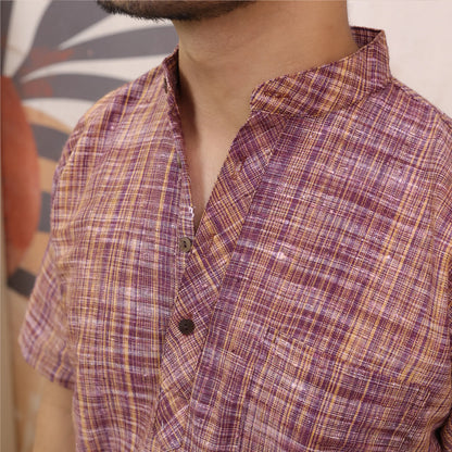Pink Pure South Cotton Half Sleeve Short Kurta
