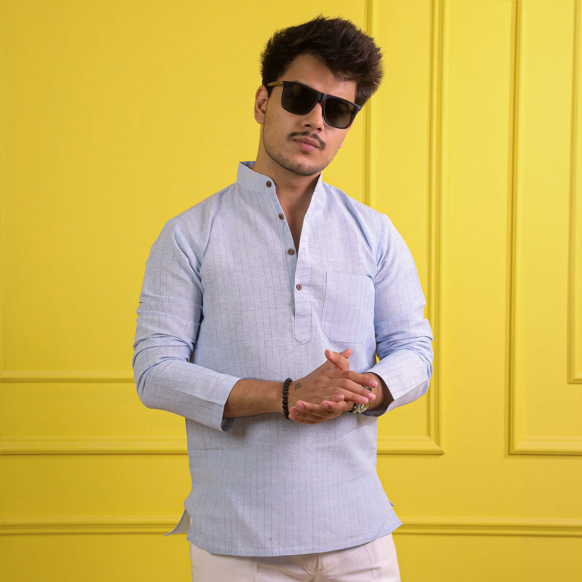 Blue Softline Full Sleeves Short Kurta
