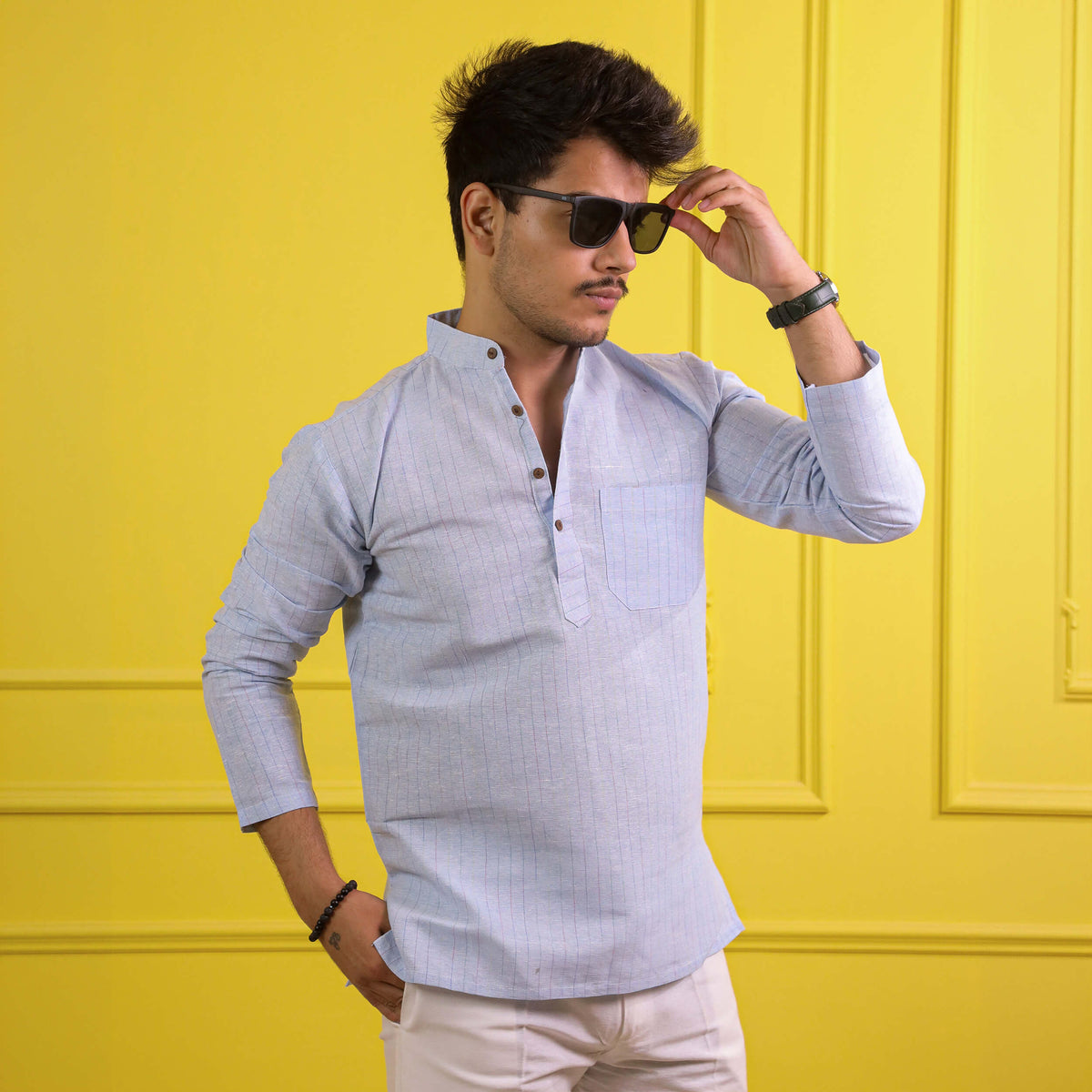 Blue Softline Full Sleeves Short Kurta
