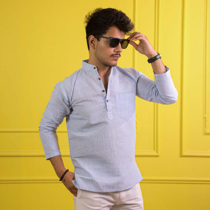 Blue Softline Full Sleeves Short Kurta