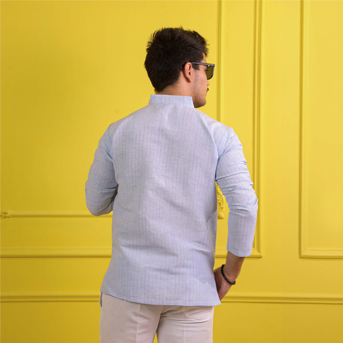 Blue Softline Full Sleeves Short Kurta