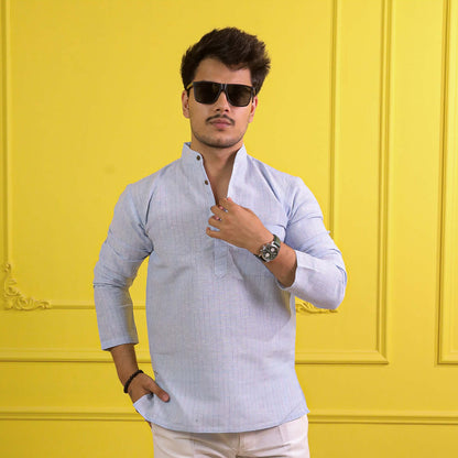 Blue Softline Full Sleeves Short Kurta