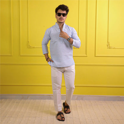 Blue Softline Full Sleeves Kurta Pant Combo Set