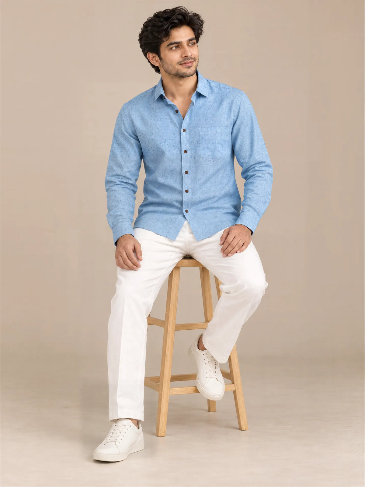 Blue Light Slub Full Sleeve Shirt