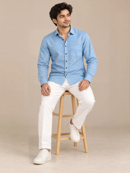 Blue Light Slub Full Sleeve Shirt