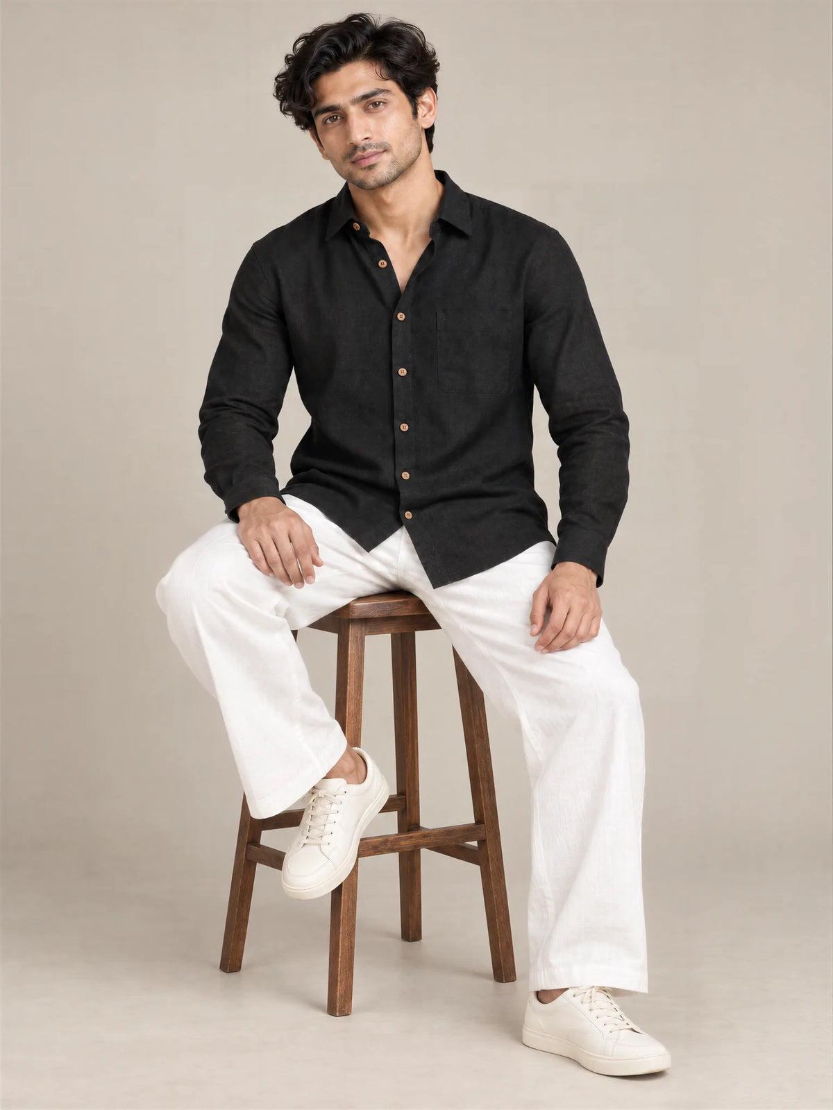 Black Milky Cotton Full Sleeve Shirt