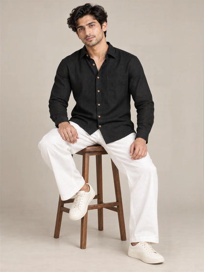 Black Milky Cotton Full Sleeve Shirt