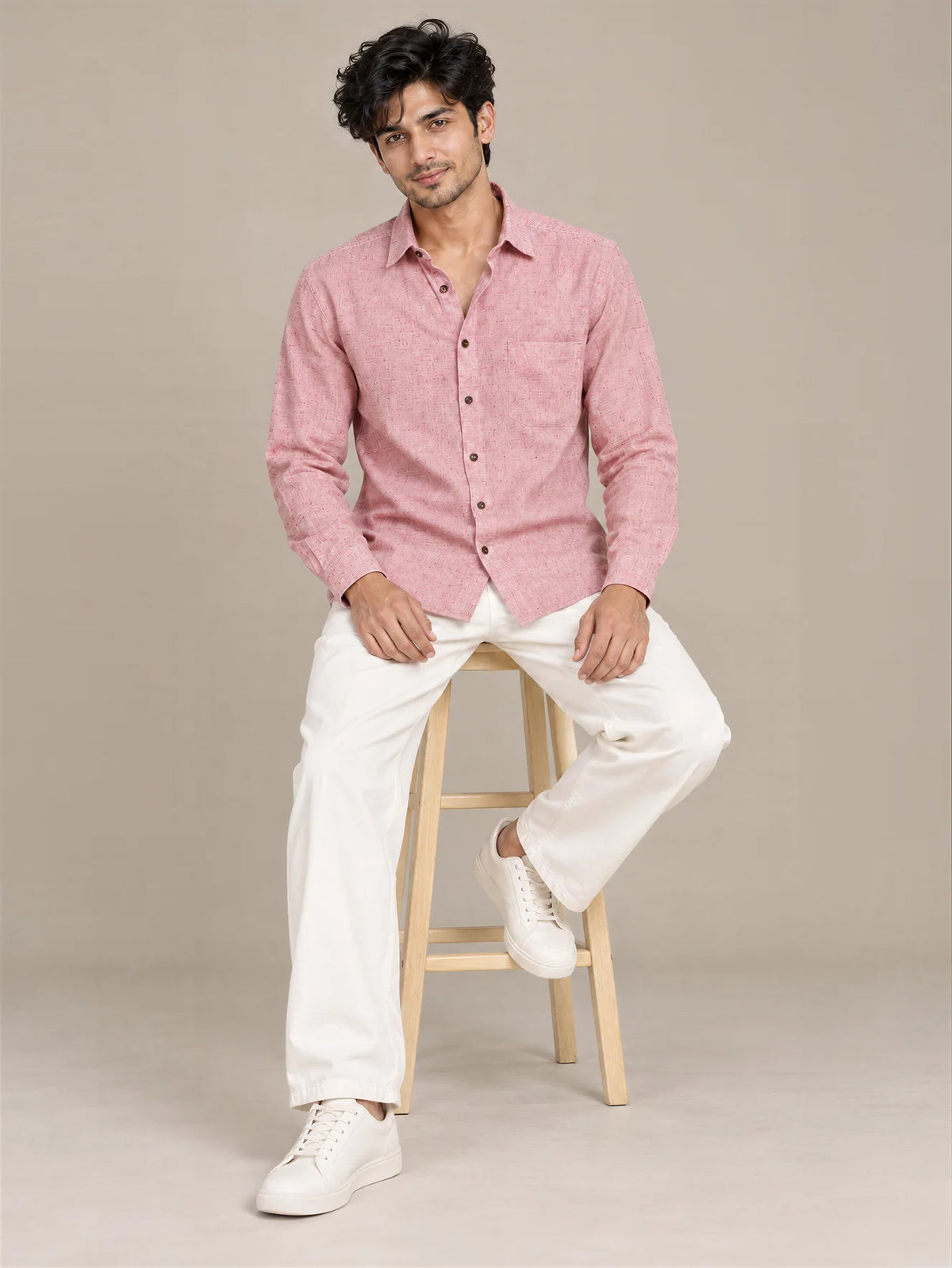 Men's Pink Light Slub Full Sleeve Shirt