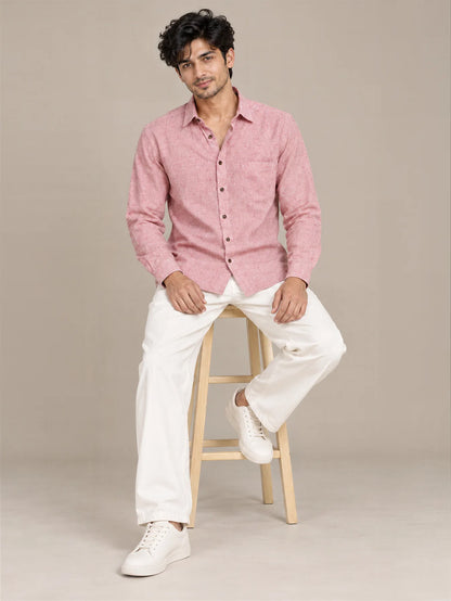 Men's Pink Light Slub Full Sleeve Shirt