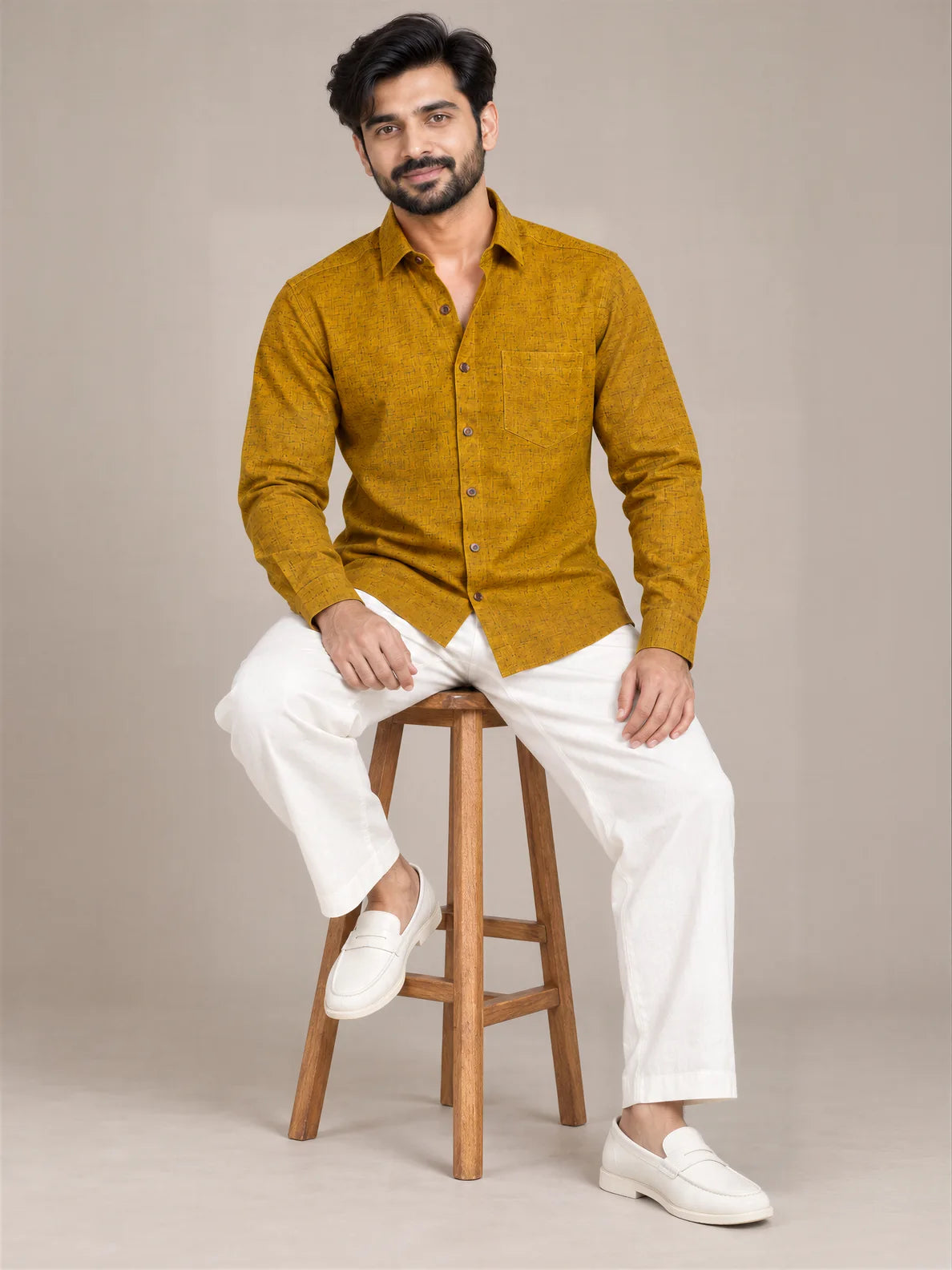 Mustard Dark Slub Full Sleeve Shirt