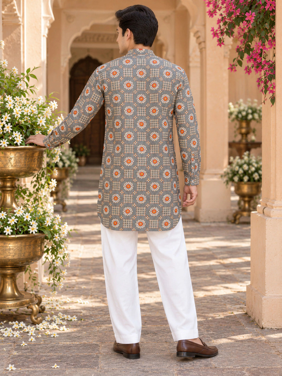 Grey Classic Printed Men's Kurta