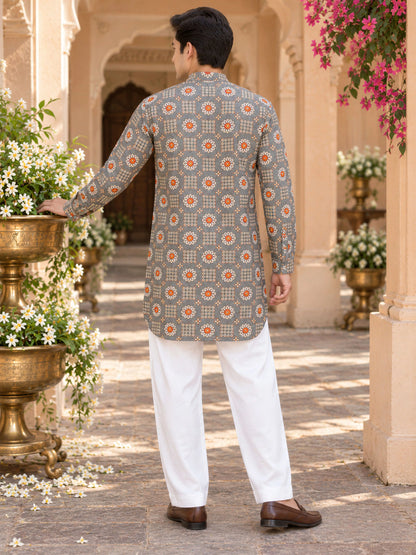Grey Classic Printed Men's Kurta