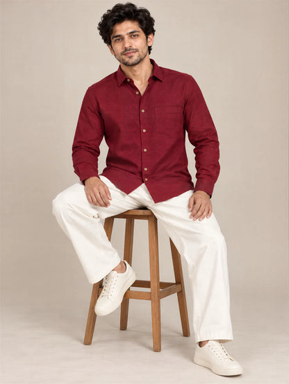 Burgundy Milky Cotton Full Sleeve Shirt