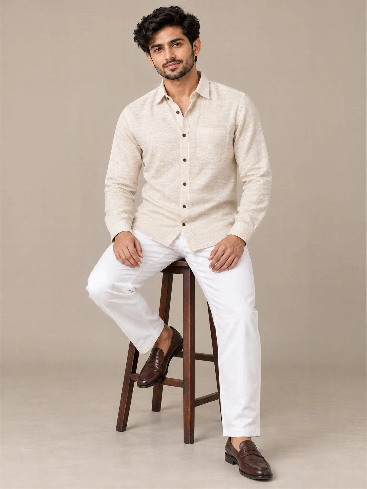 Shudh Linen Cream Full Sleeve Shirt
