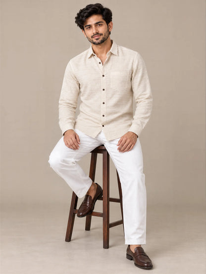 Shudh Linen Cream Full Sleeve Shirt
