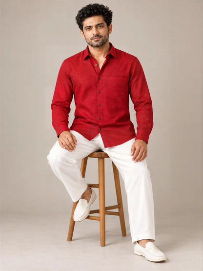 Red Dark Slub Full Sleeve Shirt