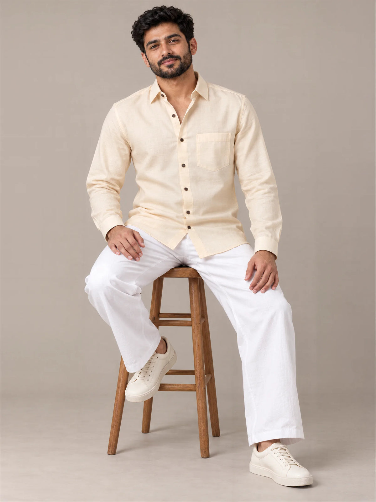 Milky Cotton Cream Full Sleeve Shirt