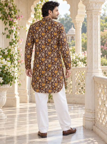 Brown Regal Printed Men's Kurta