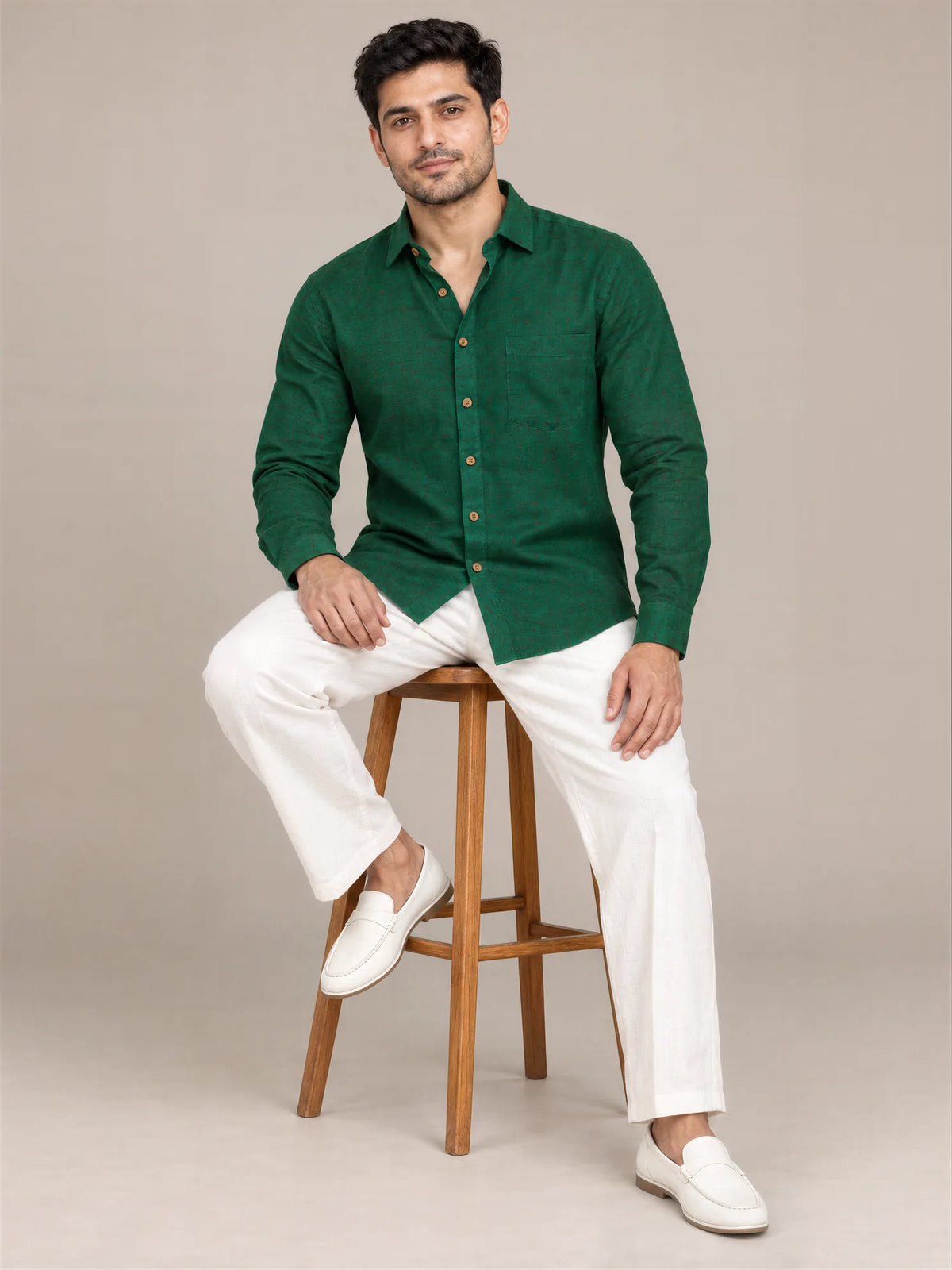 Green Dark Slub Full Sleeve Shirt