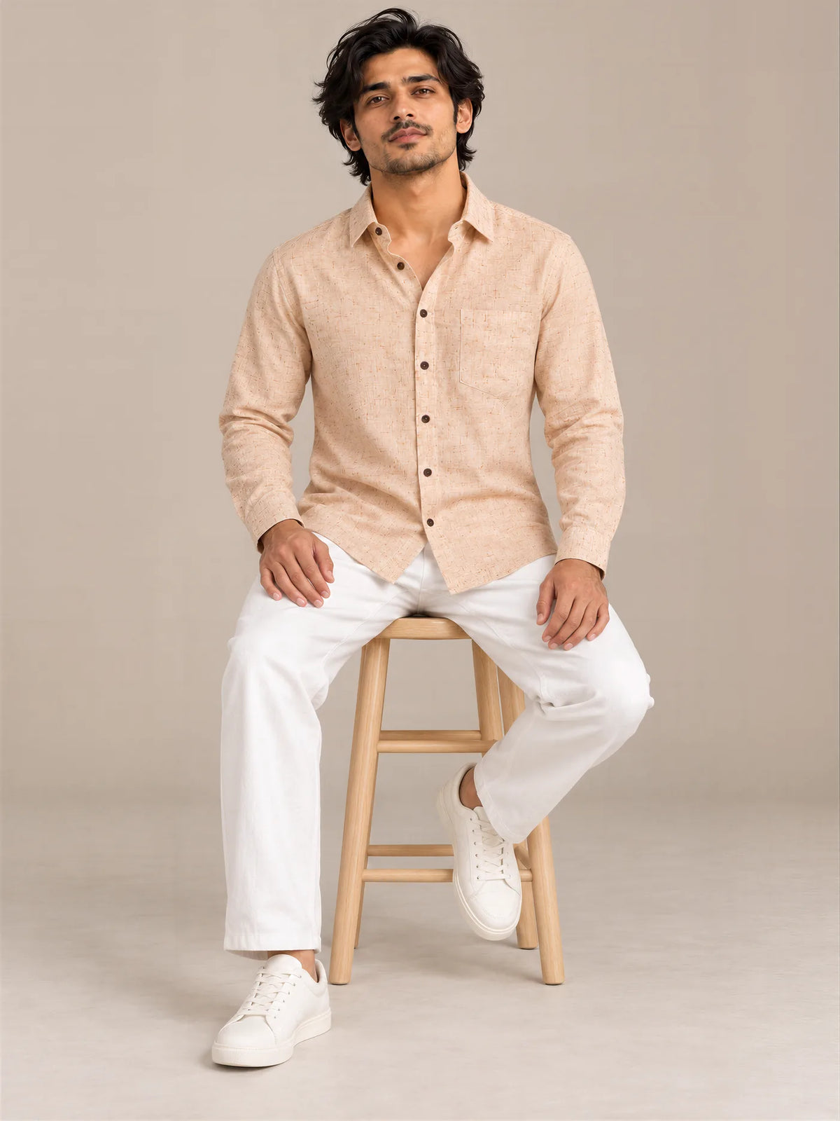 Peach Light Slub Full Sleeve Shirt