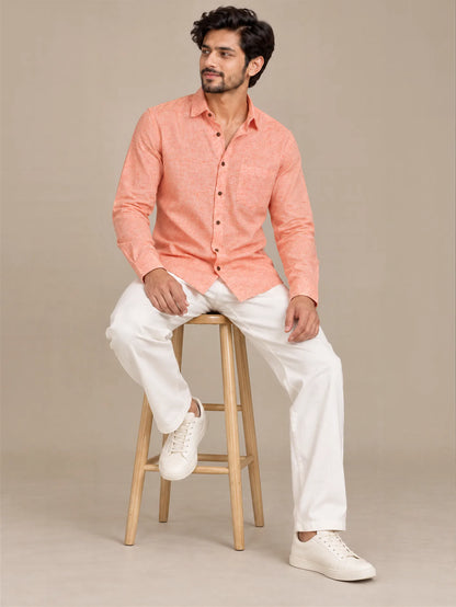 Orange Light Slub Full Sleeve Shirt