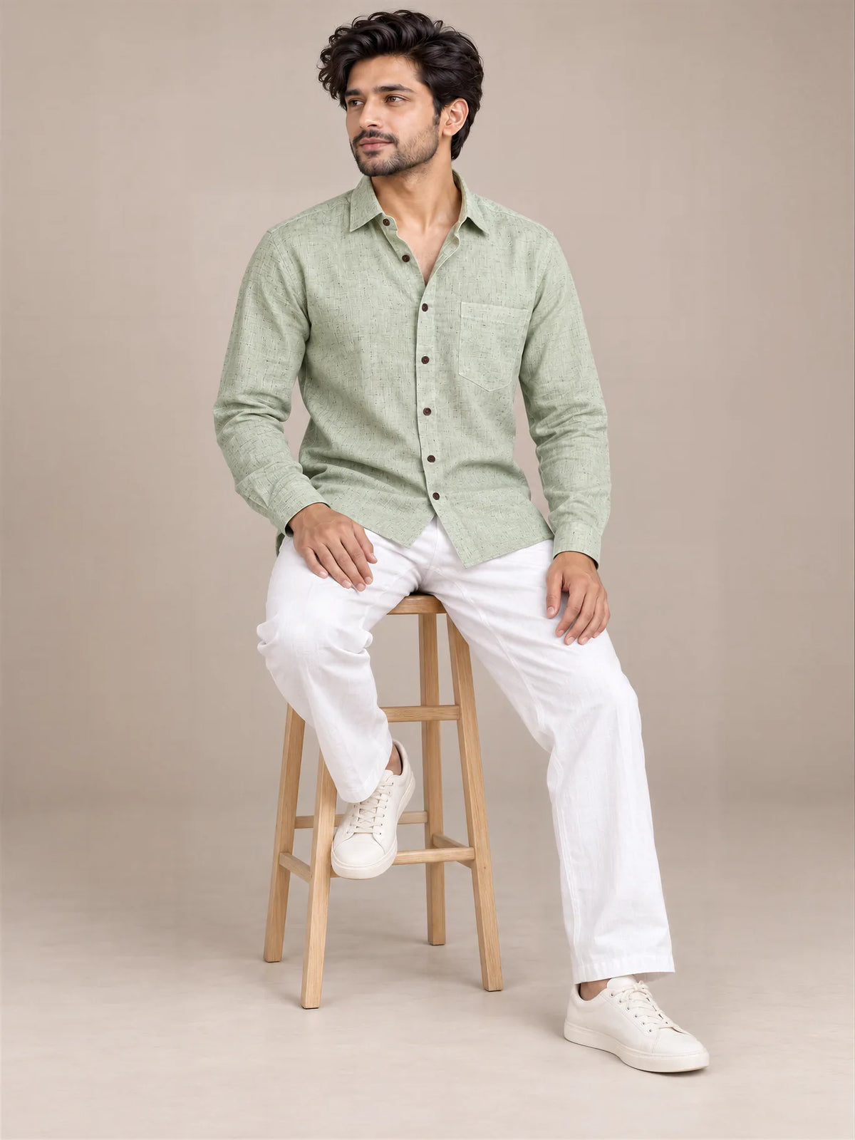 Mint Green Light Slub Full Sleeve Shirt
