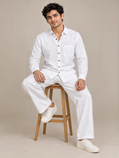 White Milky Cotton Full Sleeve Shirt