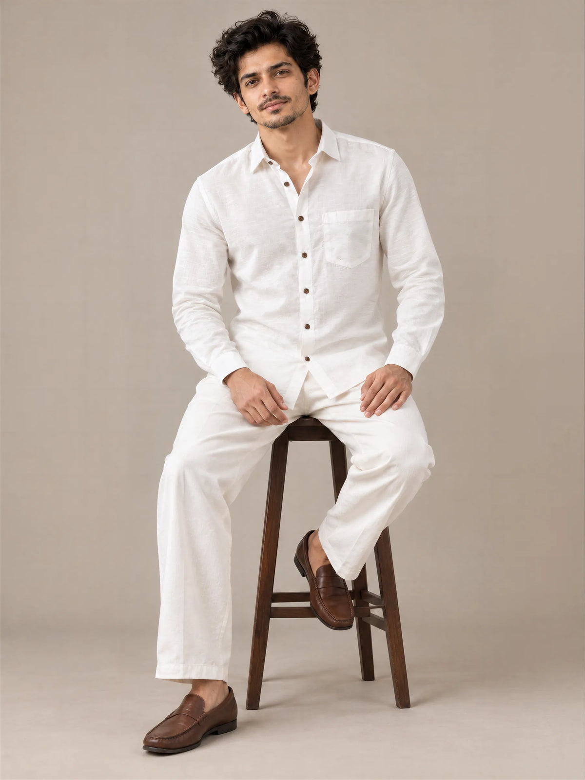 Shudh Linen White Full Sleeve Shirt