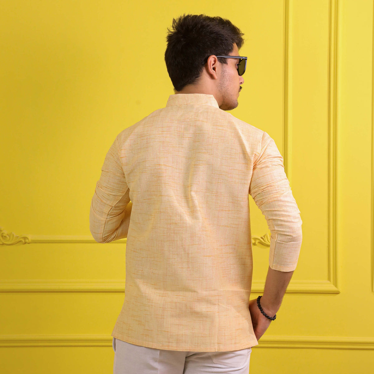 Yellow Plain Jharna Full Sleeves Kurta Pant Combo Set