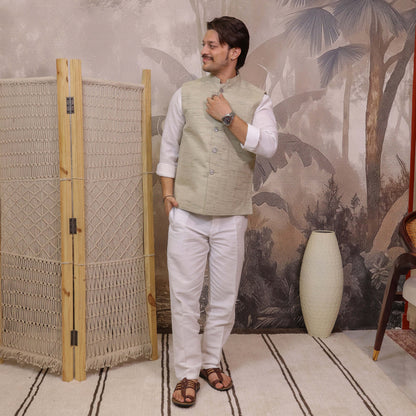 Full-length Sand Handloom Cotton Bhagalpur Modi Jacket for Men.