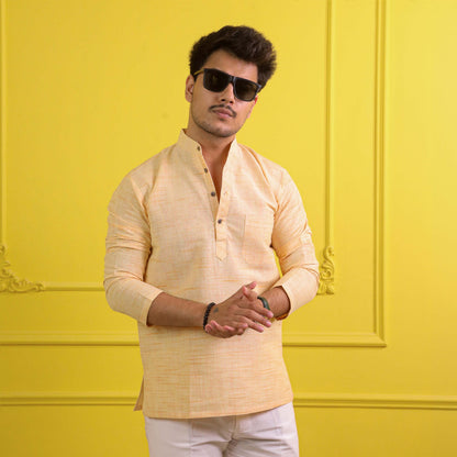 Yellow Plain Jharna Full Sleeves Kurta Pant Combo Set