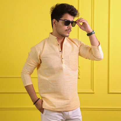 Yellow Jharna Full Sleeves Short Kurta