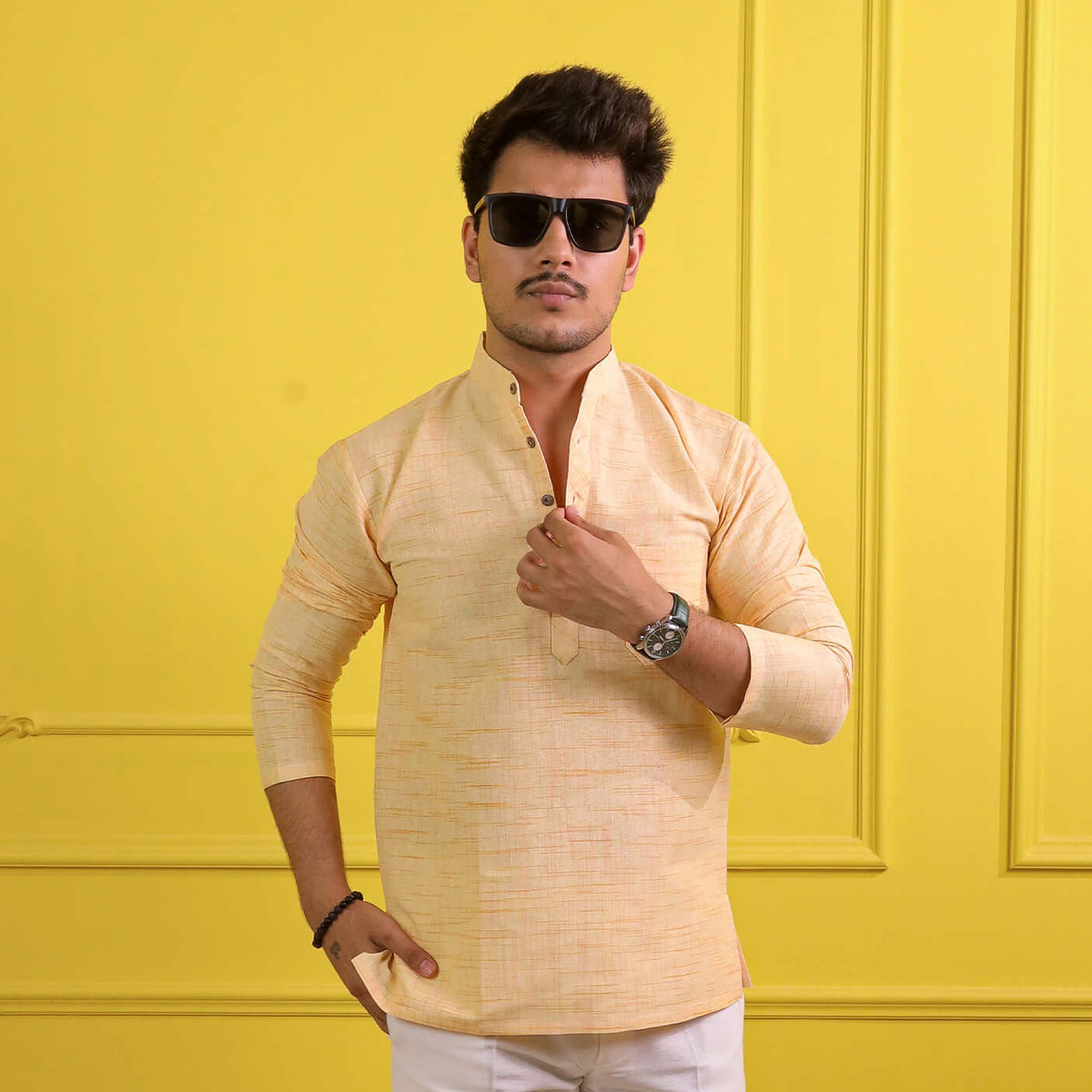 Yellow Jharna Full Sleeves Short Kurta