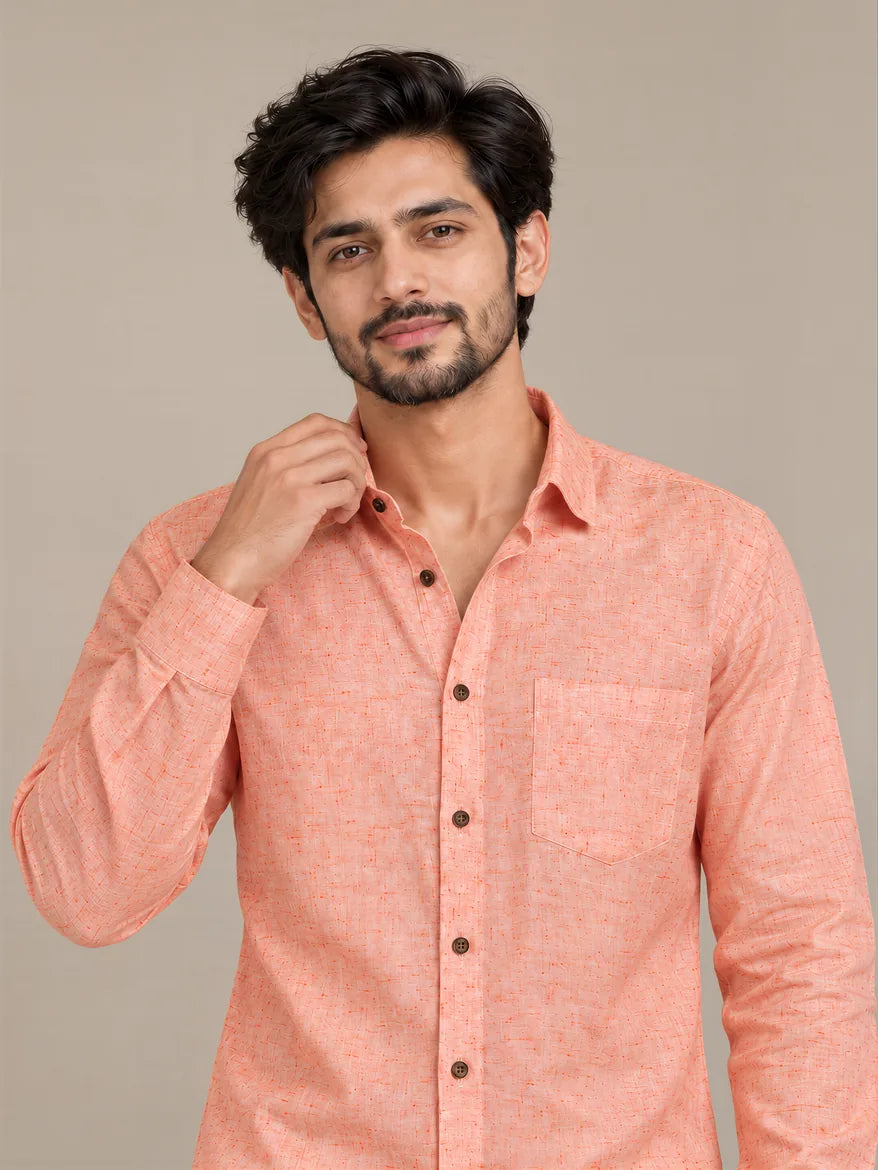 Orange Light Slub Full Sleeve Shirt