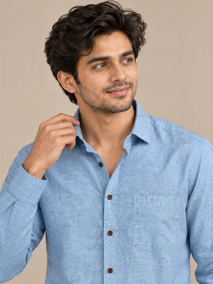 Blue Light Slub Full Sleeve Shirt