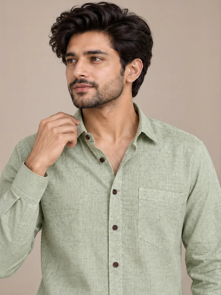Mint Green Light Slub Full Sleeve Shirt