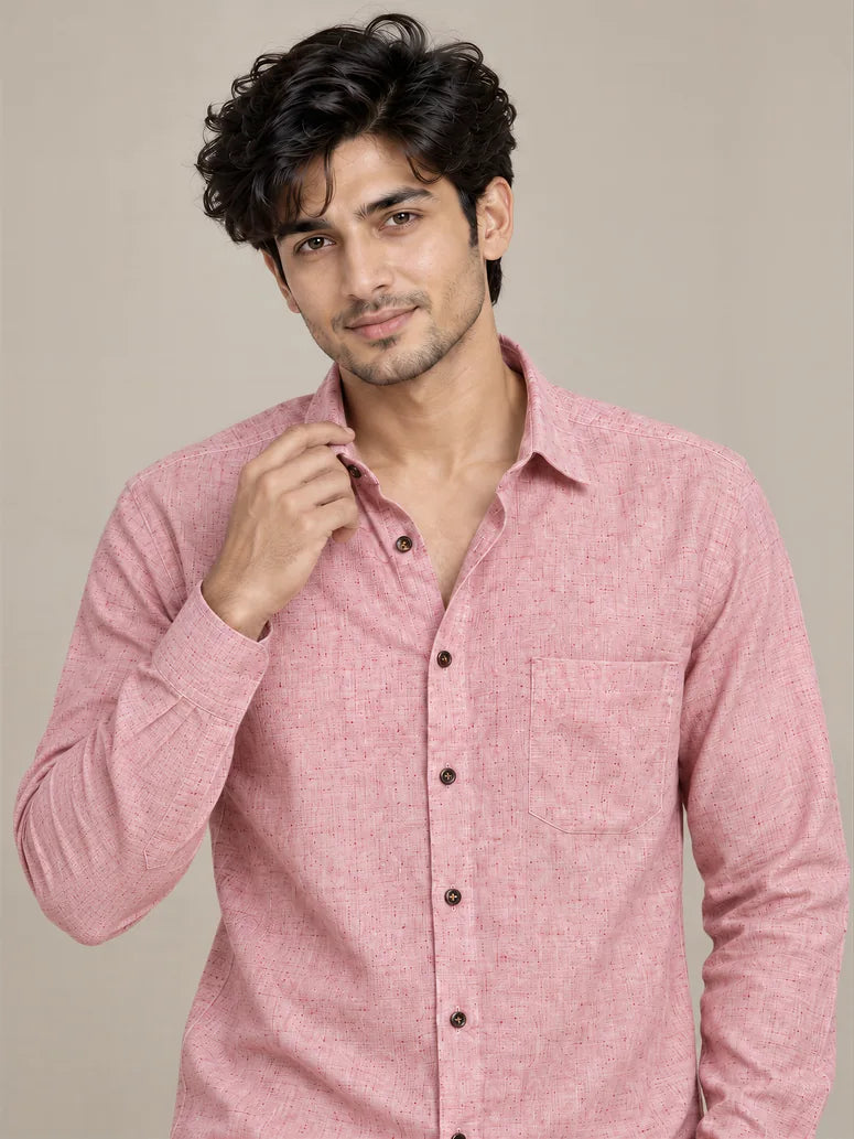 Men's Pink Light Slub Full Sleeve Shirt