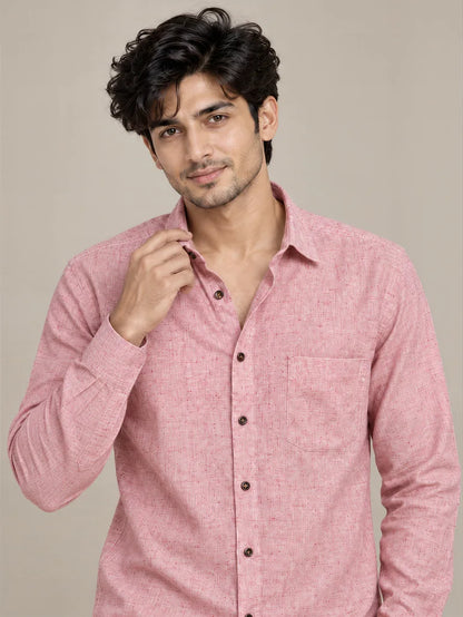 Men's Pink Light Slub Full Sleeve Shirt