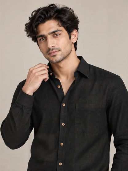 Black Milky Cotton Full Sleeve Shirt