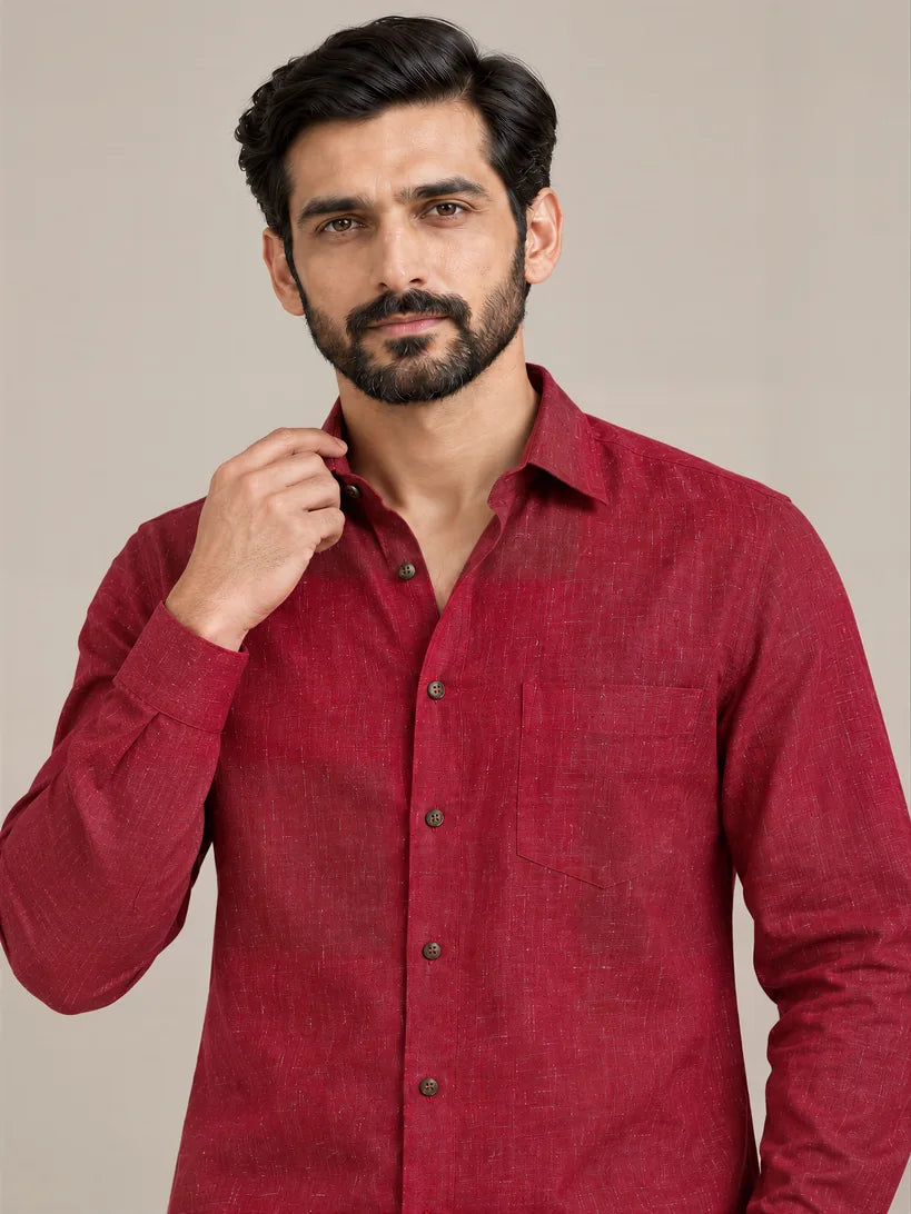 Mahroon Dark Slub Full Sleeve Shirt