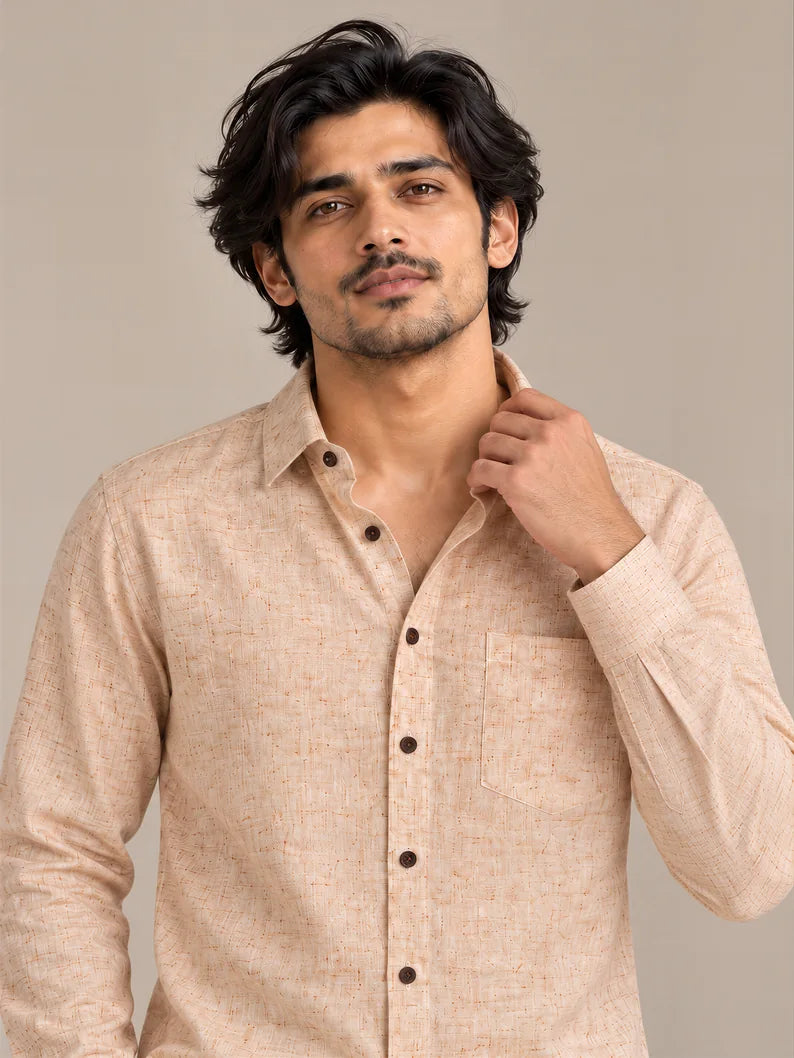 Peach Light Slub Full Sleeve Shirt