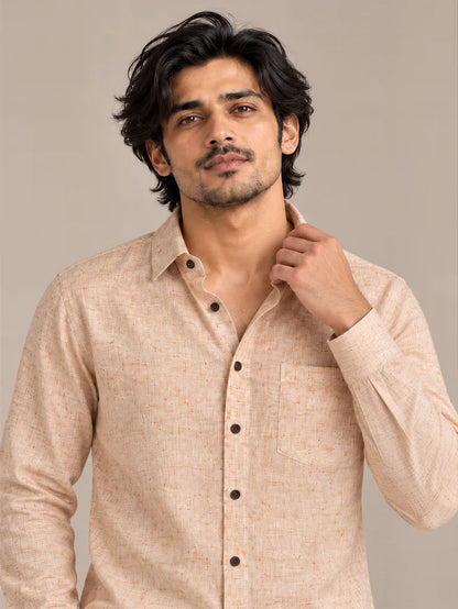 Peach Light Slub Full Sleeve Shirt