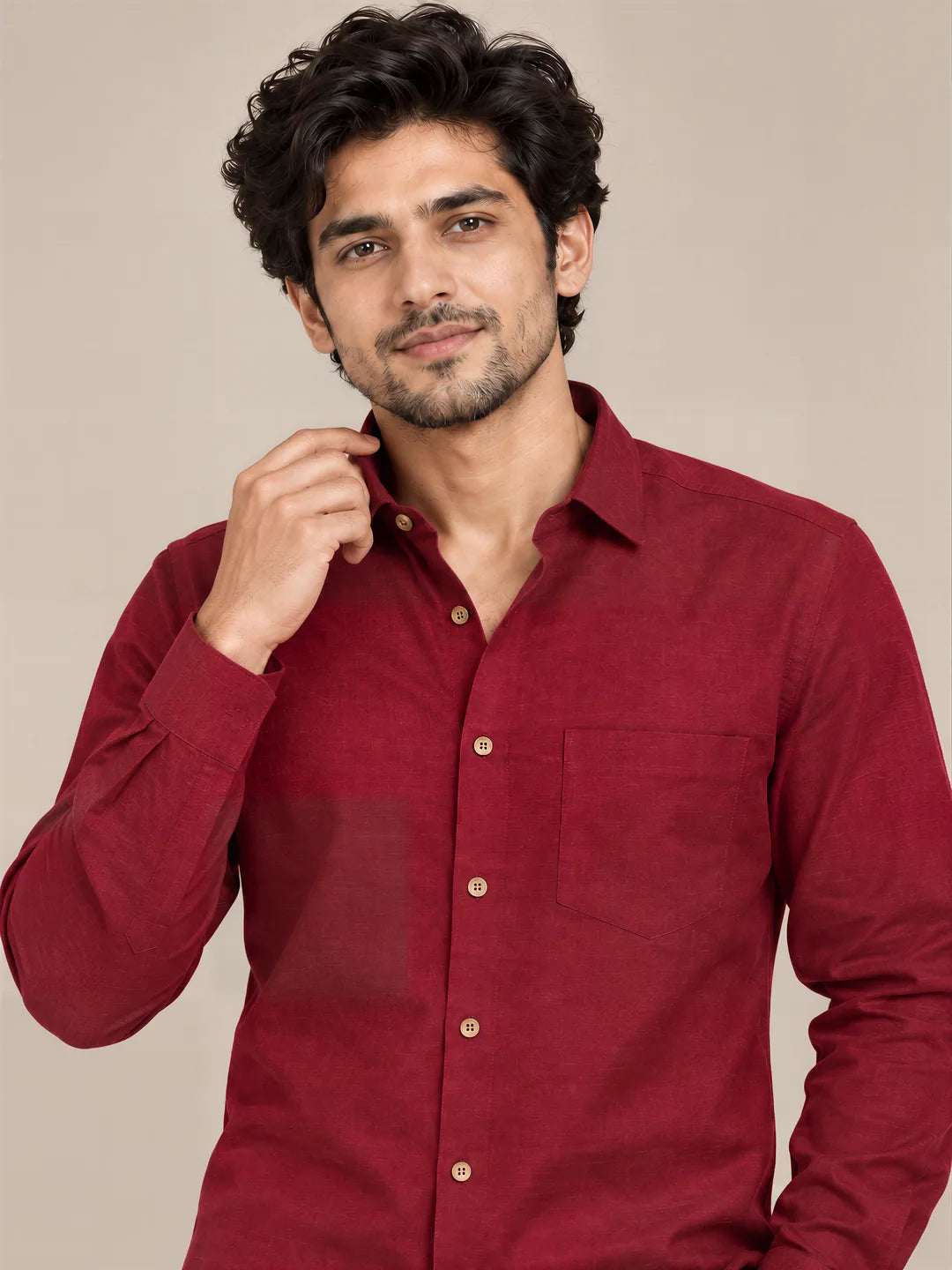 Burgundy Milky Cotton Full Sleeve Shirt