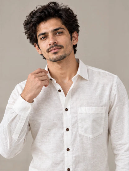 Shudh Linen White Full Sleeve Shirt