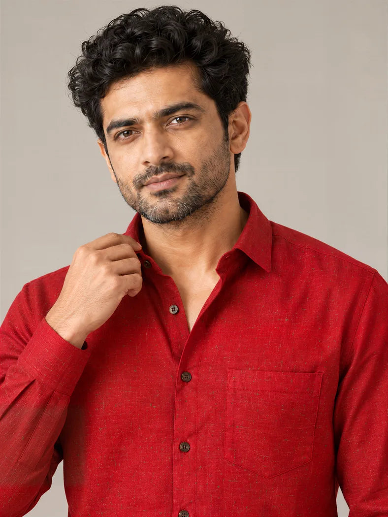 Red Dark Slub Full Sleeve Shirt